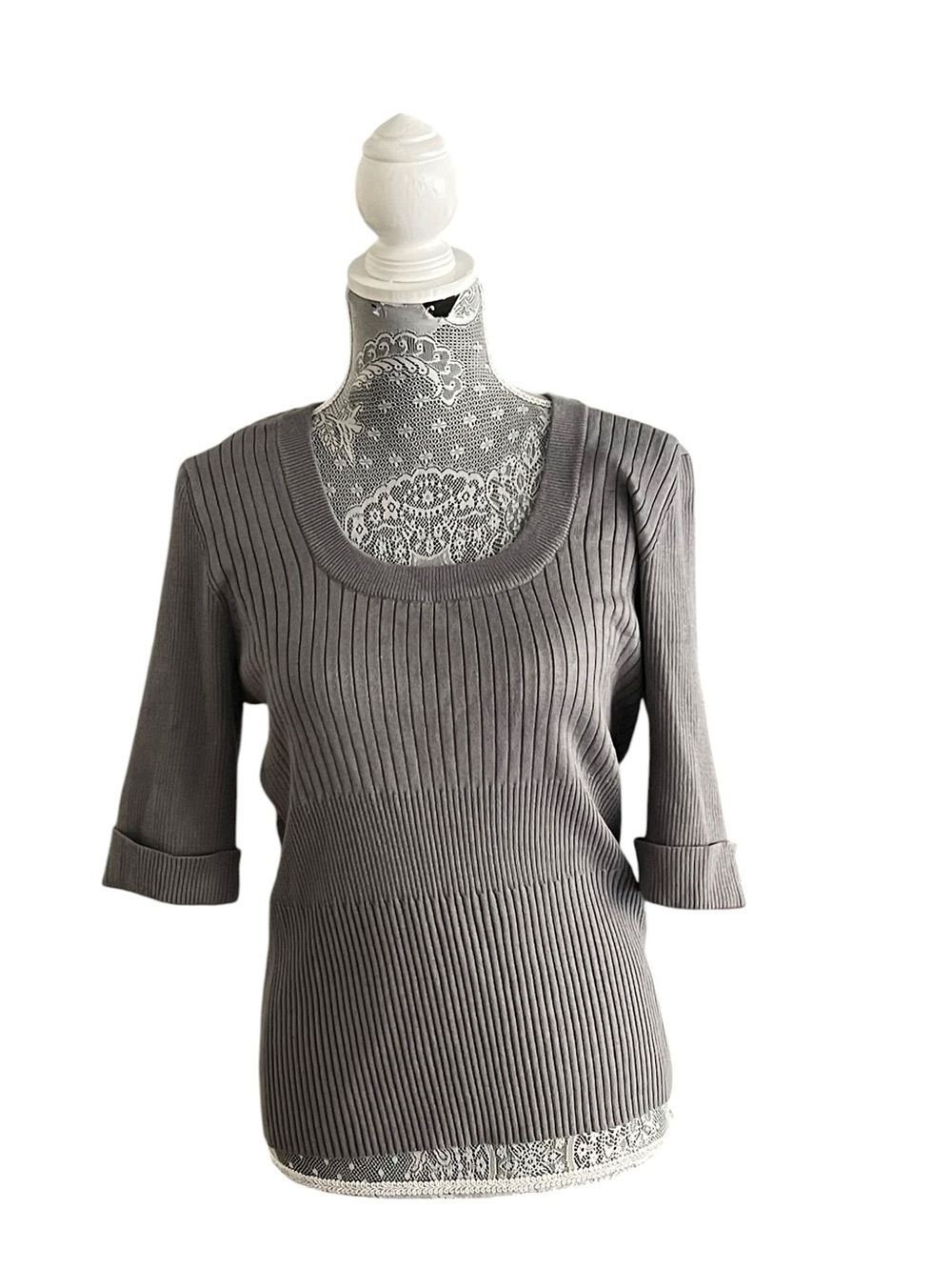 NYCC New York Clothing Co Gray Ribbed Scoop Neck Sweater Top XL NWT